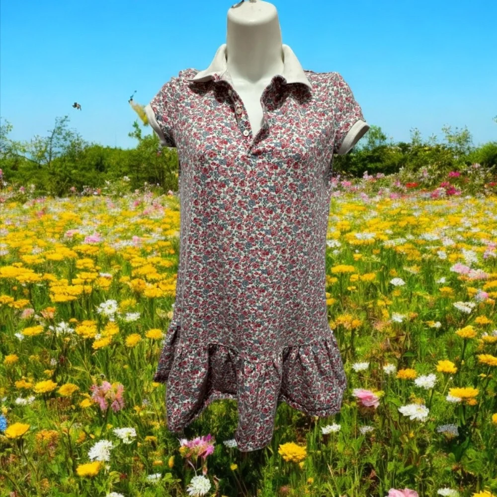 Polo by Ralph Lauren blue and white Ruffled Cap Sleeve floral Dress size 6
